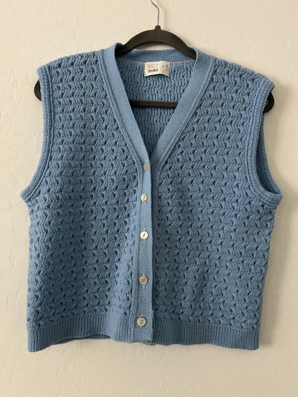 Vintage Montgomery Ward Knit Sweater Vest Blue Button Front Cottagecore Grandpa